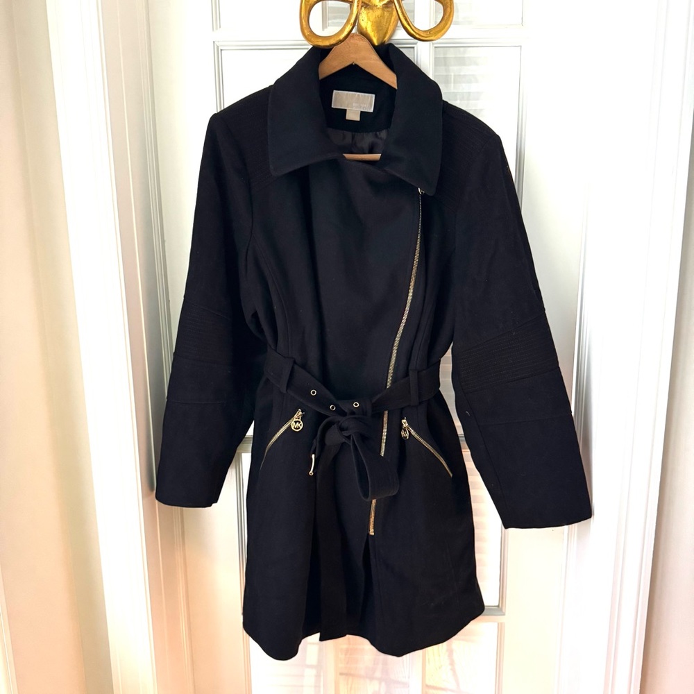 MICHAEL Michael Kors Knee Length Wool Coat w Asymmetrical Zipper. Sz 2X